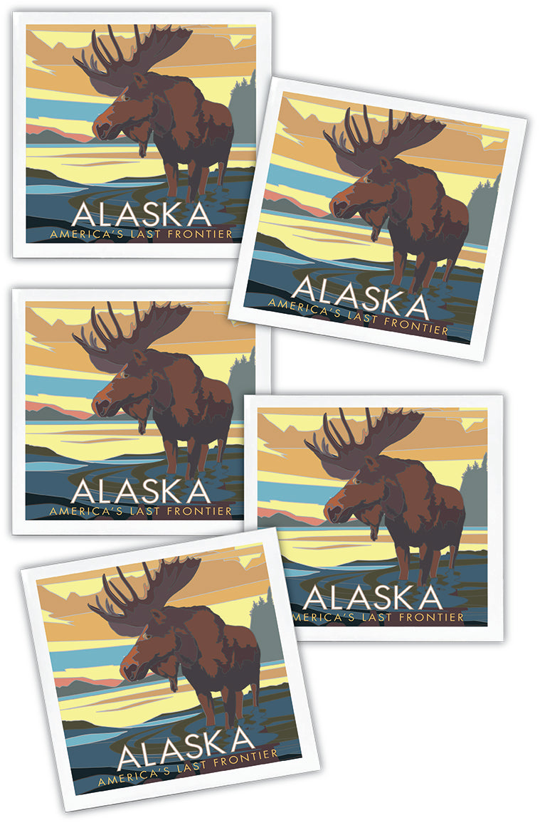 Alaska National Parks, Moose View - 4.25" x 4.25" Ceramic Coaster