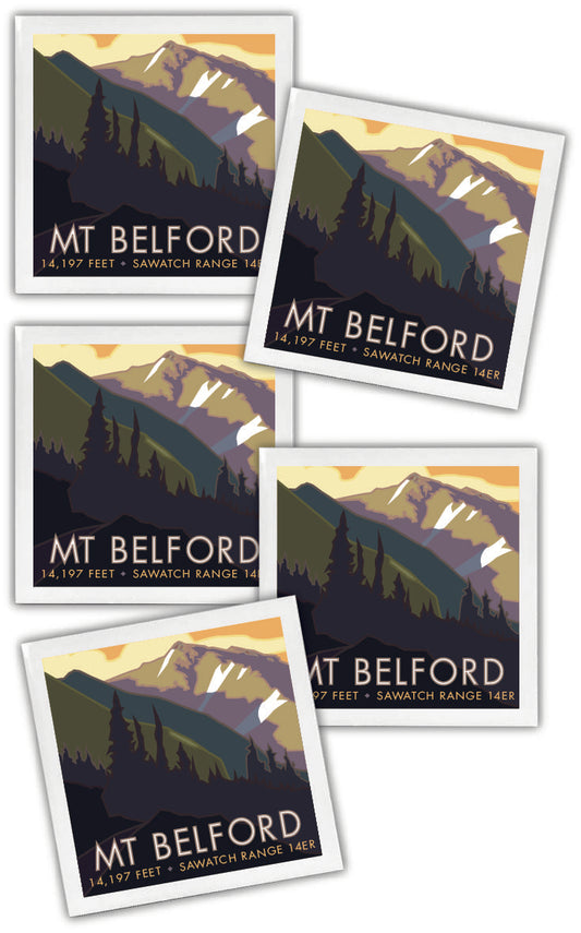 Mt. Belford, Colorado - Colorado 14er - 4.25" x 4.25" Ceramic Coaster