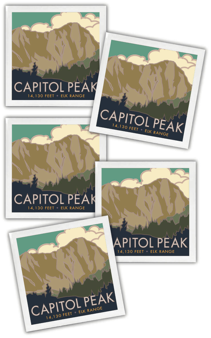 Capitol Peak, Colorado - Colorado 14er - 4.25" x 4.25" Ceramic Coaster