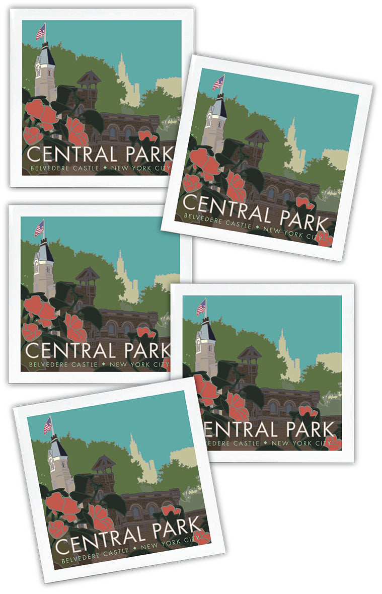 Central Park (Belvedere Castle), New York City - 4.25" x 4.25" Ceramic Coaster