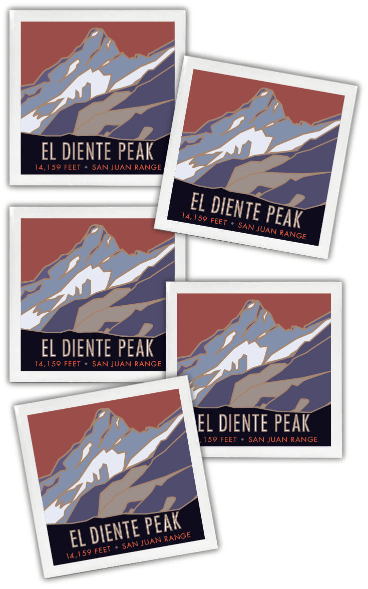 El Diente Peak, Colorado - Colorado 14er - 4.25" x 4.25" Ceramic Coaster