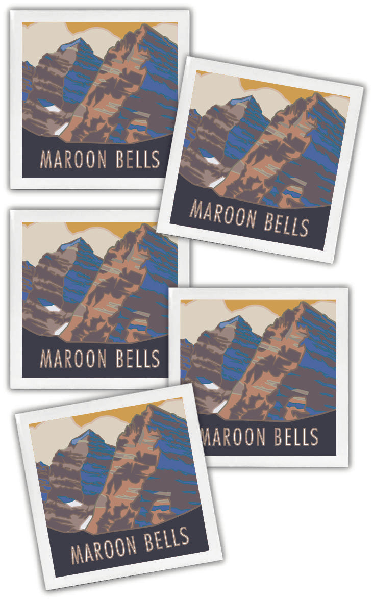 Maroon Bells, Colorado - Colorado 14er - 4.25" x 4.25" Ceramic Coaster