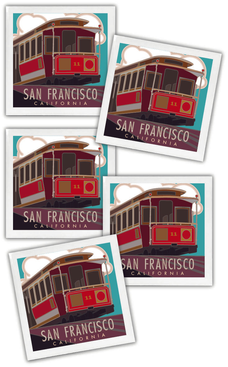 San Francisco (Cable Car), California - 4.25" x 4.25" Ceramic Coaster