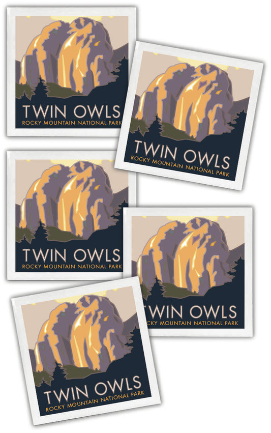 Twin Owls, Rocky Mountain National Park, Colorado - 4.25" x 4.25" Ceramic Coaster