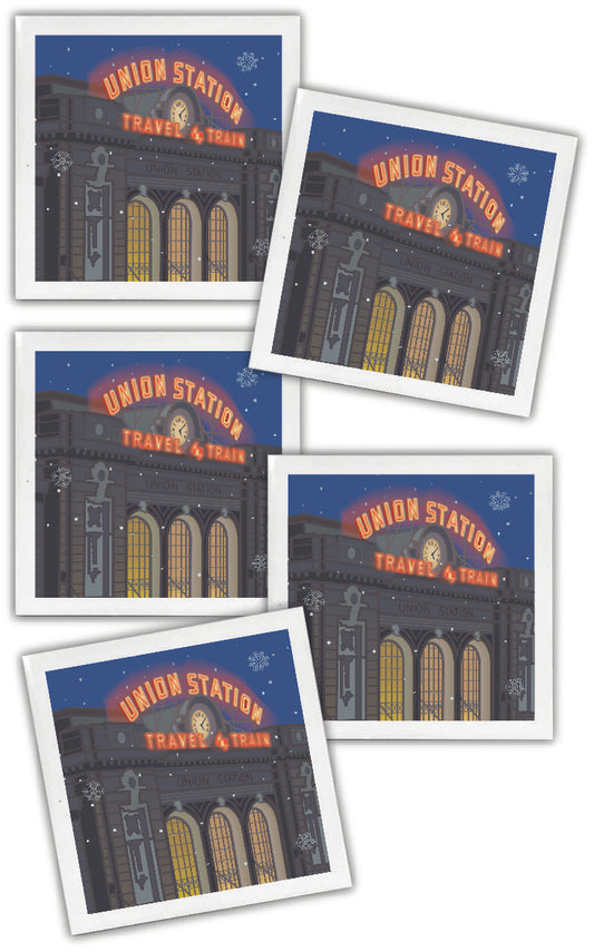 Union Station 1 (Snowflakes), Denver, Colorado - 4.25" x 4.25" Ceramic Coaster